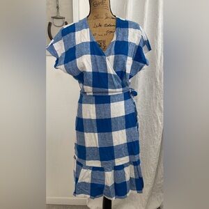 Old Navy Linen Blend Gingham Wrap Front Dress Size L